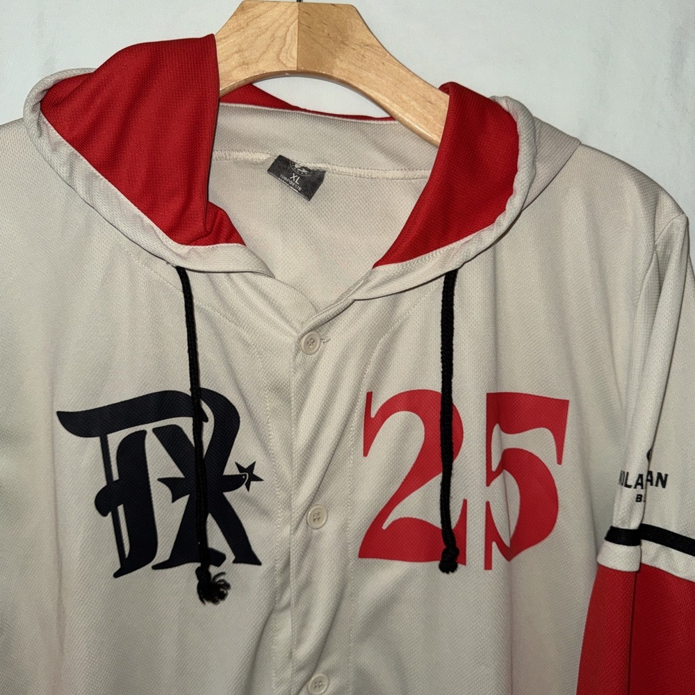 Texas Rangers Jersey Mens XL Nolan Ryan 25 Hooded Button Up Beige Red MLB